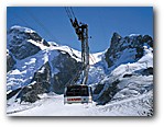 Click for a large photo of the Klein Matterhorn cable car - carrying 100 people and dwarfed by the scenery